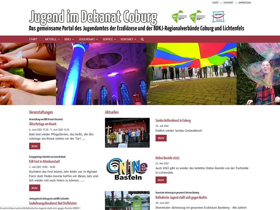 Shot der Startseite der Homepage der Jugend im Dekanat Coburg