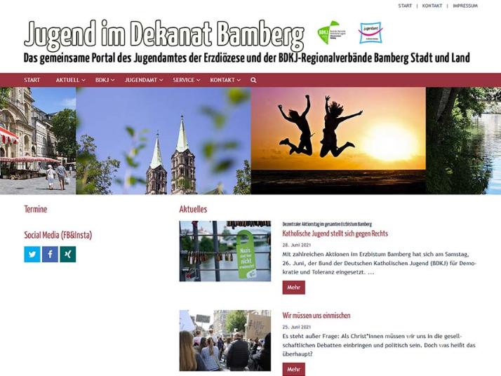 Shot der Startseite der Homepage Jugend im Dekanat Bamberg