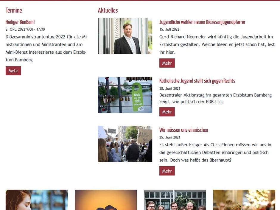 Shot der Startseite der Homepage der Jugendpastoral Kronach