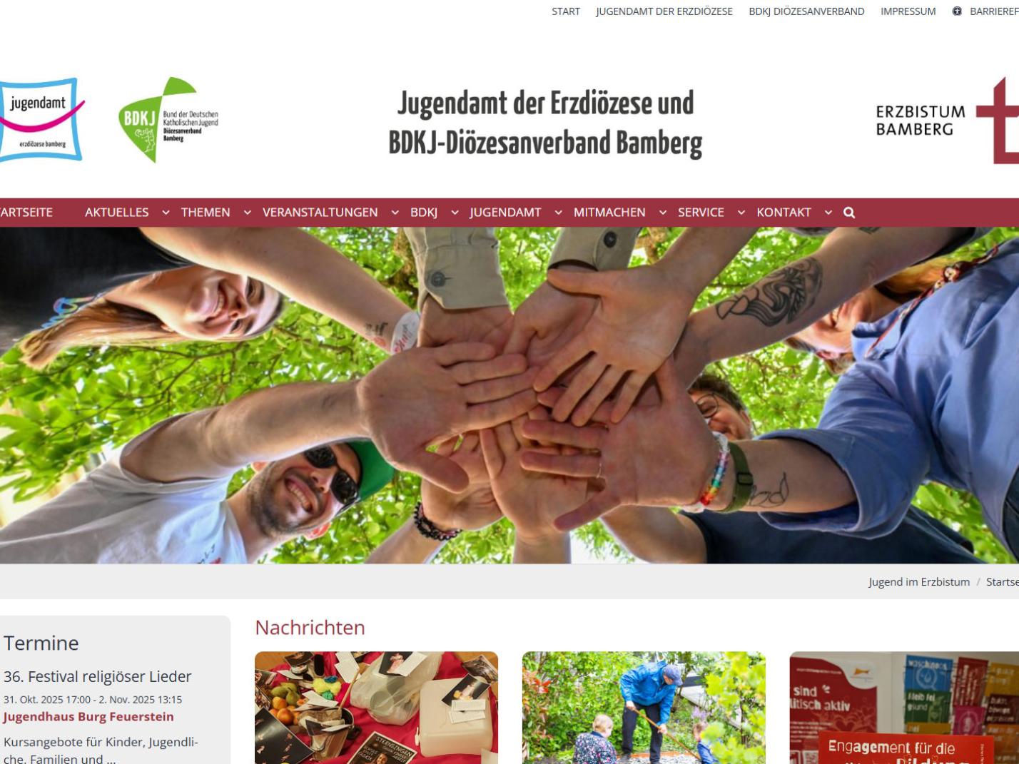 Shot der Startseite der Homepage von jugend-im-erzbistum.de