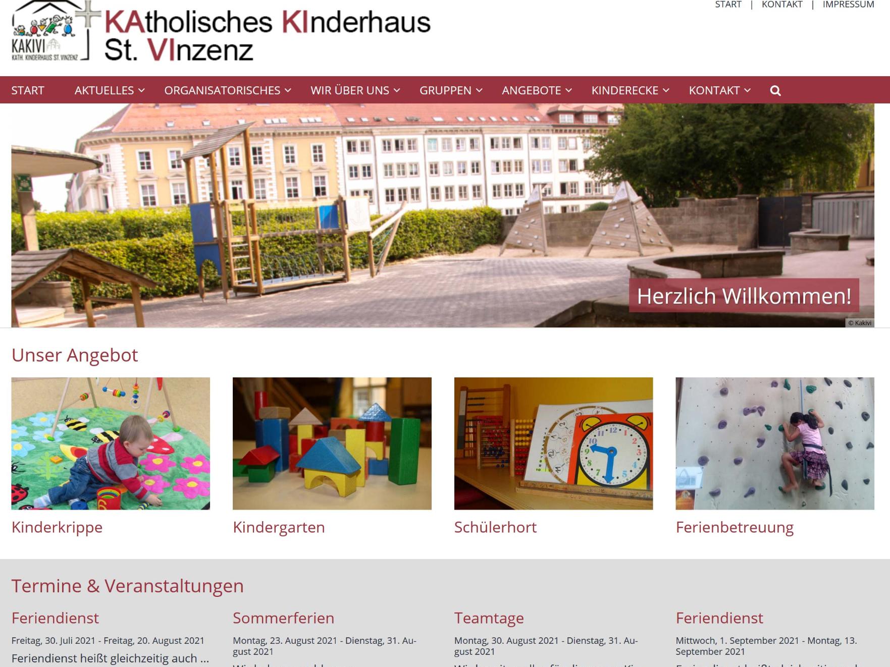 Shot der Startseite des Kath. Kinderhauses St. Vinzenz Bayreuth