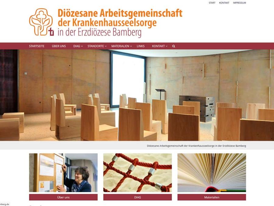 Shot der Startseite der Homepage der Krankenhausseelsorge Bamberg