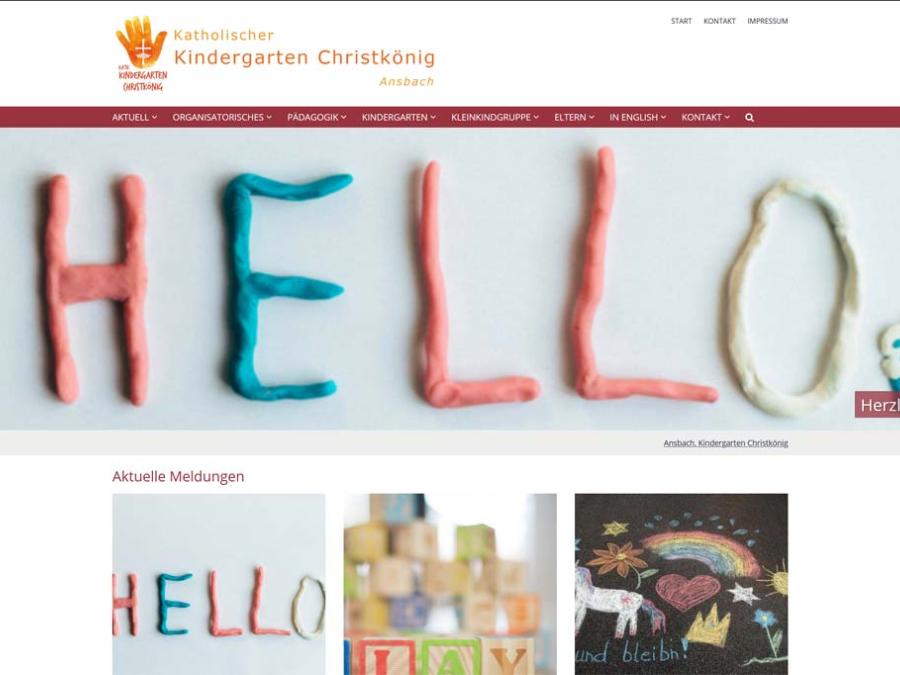 Shot der Startseite der Homepage des Kindergartens Christkönig Ansbach