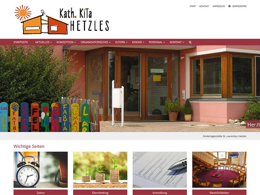 Shot der Startseite der Homepage des Kindergartens St. Laurentius Hetzles
