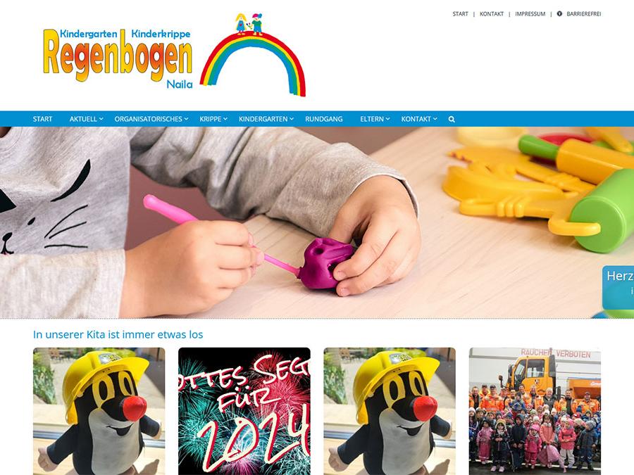 Shot der Startseite der Homepage des Kindergartens und der Kinderkrippe Regenbogen Naila