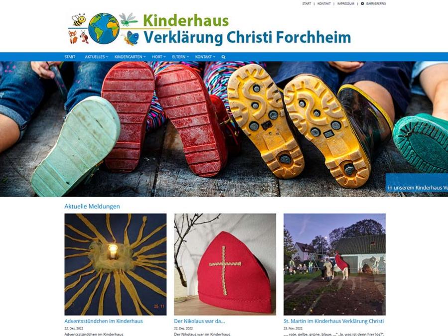 Shot der Startseite der Homepage des Kinderhauses Verklärung Christi Forchheim