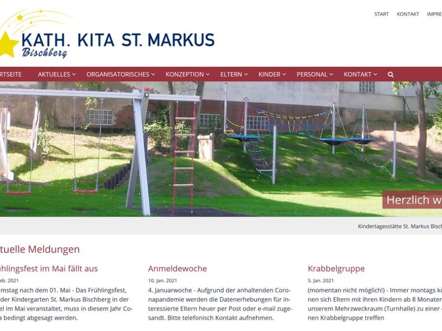 Shot der Startseite der Homepage des Kindergartens St. Markus Bischberg