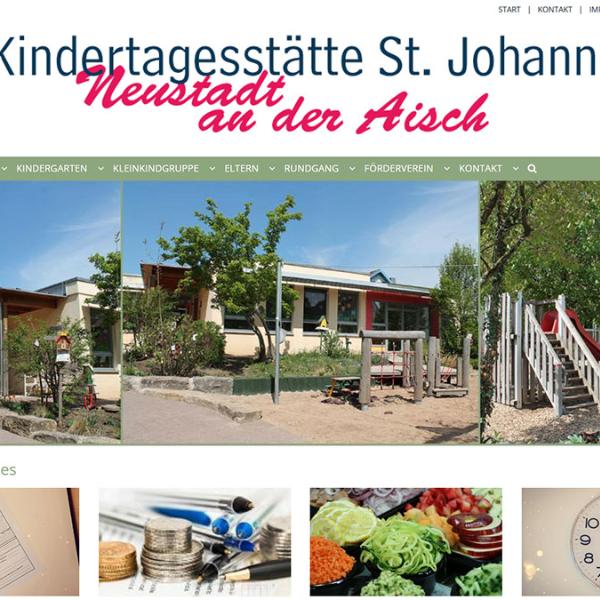 Shot der Startseite der Homepage der kindertagesstätte St. Johannes Neustadt an der Aisch mit Verlinkung