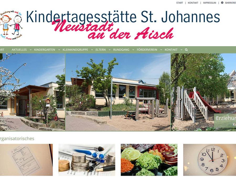 Shot der Startseite der Homepage der kindertagesstätte St. Johannes Neustadt an der Aisch mit Verlinkung