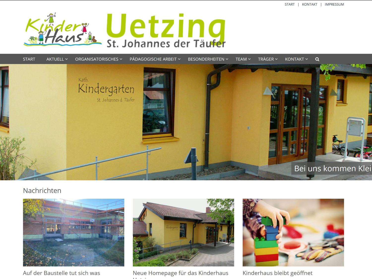 Shot der Startseite der Homepage des Kinderhauses St. Johannes der Täufer Uetzing