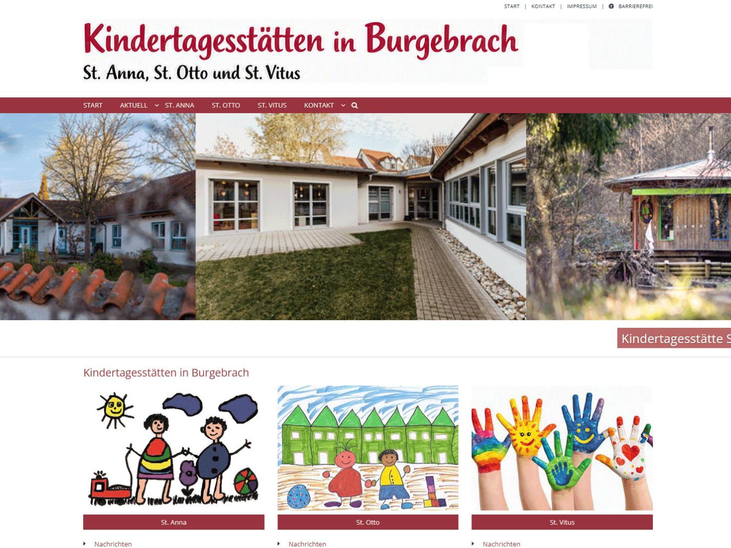 Shot der Startseite der Landingpage der Kindertagesstätten Burgebrach mit Verlinkung