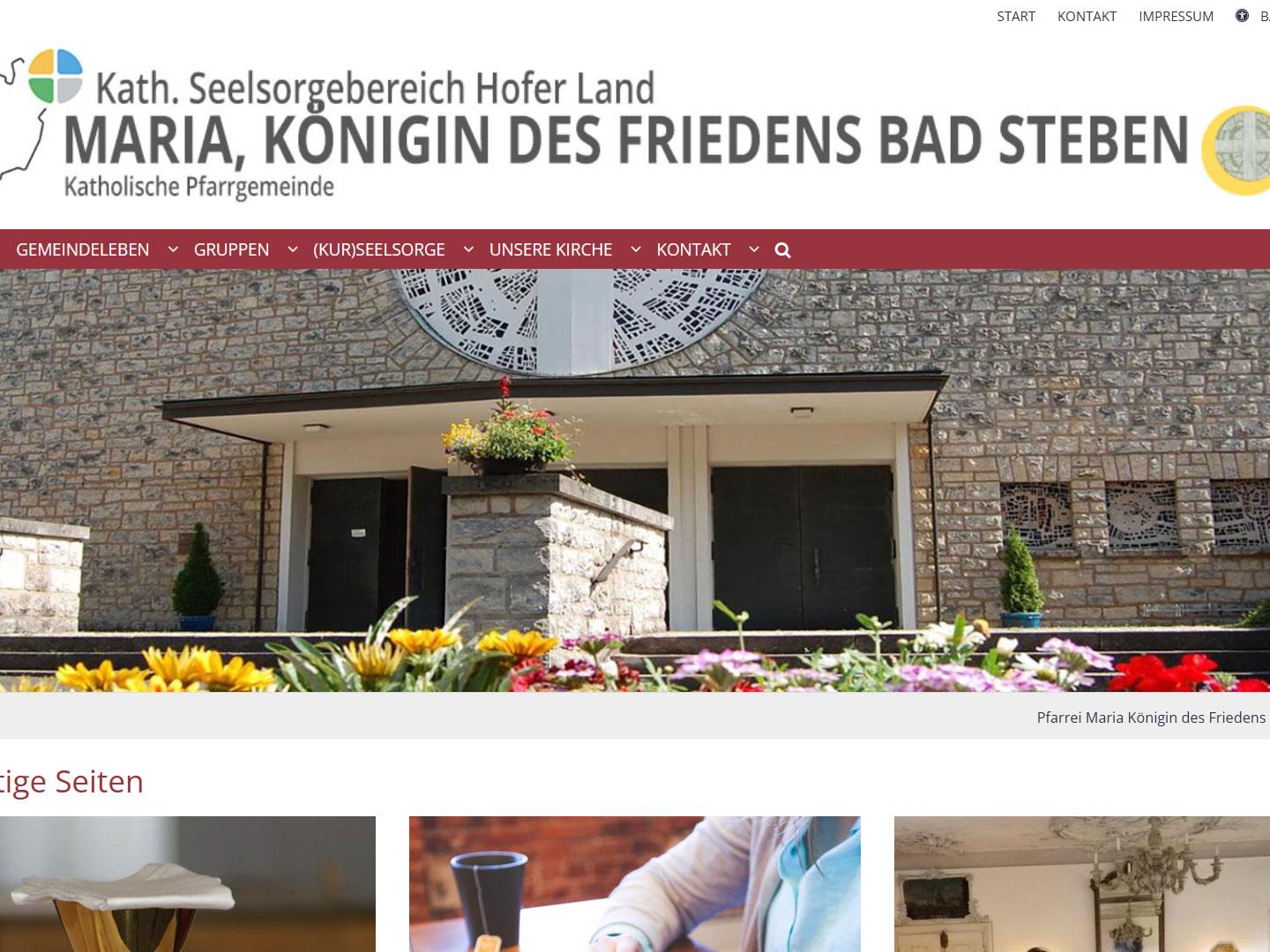 Shot der Startseite der Homepage der Pfarrei Bad Steben mit Verlinkung
