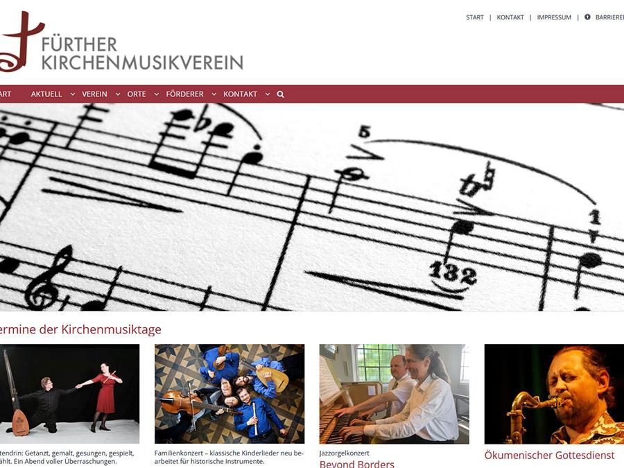 Shot der Startseite der Homepage der Kirchenmusiktage Fürth mit Verlinkung zur Startseite