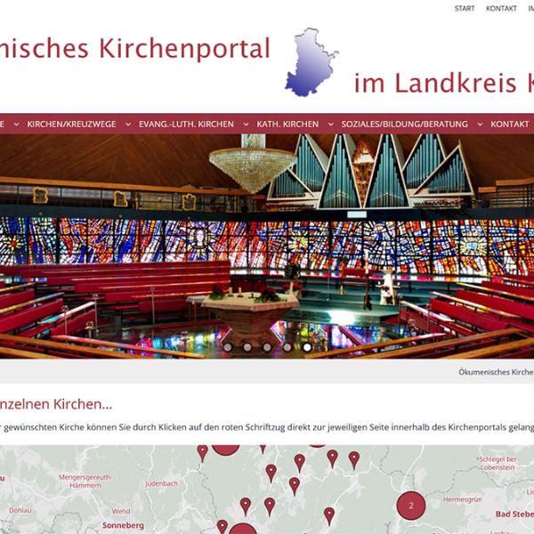 Shot der Startseite der Homepage des Kirchenportals im Landkreis Kronach mit Verlinkung