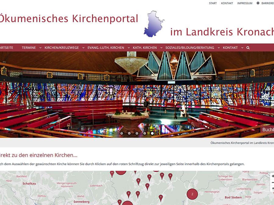Shot der Startseite der Homepage des Kirchenportals im Landkreis Kronach mit Verlinkung