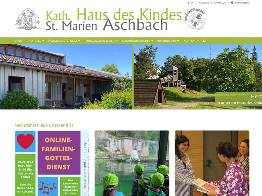 Shot der Startseite der Homepage der Kindertagesstätte Aschbach