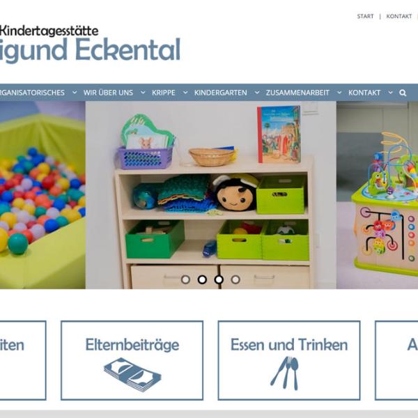 Shot der Startseite der Homepage der Kindertagesstätte St. Kunigund Brand mit Verlinkung zur Seite kita-stkunigund-brand.de