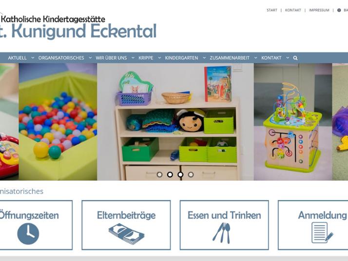 Shot der Startseite der Homepage der Kindertagesstätte St. Kunigund Brand mit Verlinkung zur Seite kita-stkunigund-brand.de