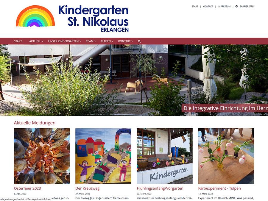 Shot der Startseite der Homepage des Kindergartens St. Nikolaus Erlangen