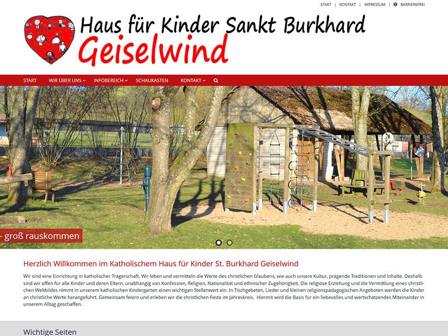 Shot der Startseite der Homepage  des Hauses für Kinder St. Burkhard Geiselwind