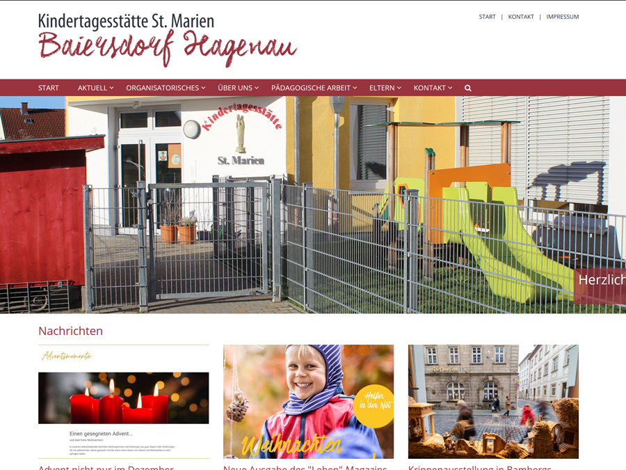 Shot der Startseite der Homepage der Kindertagesstätte St. Marien Baiersdorf-Hagenau