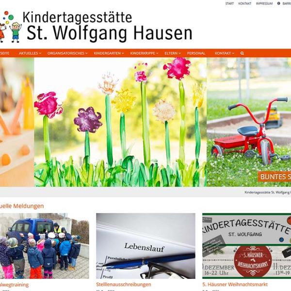 Shot der Startseite der Homepage der Kindertagesstätte St. Wolfgang Hausen