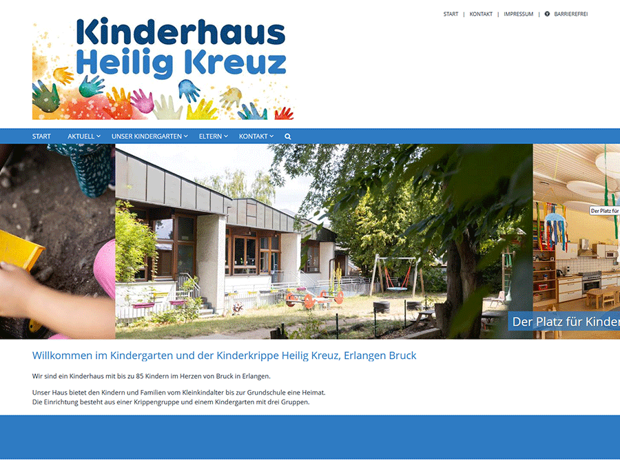 Shot der Startseite der Homepage der Kindertagesstätte Heilig Kreuz Erlangen
