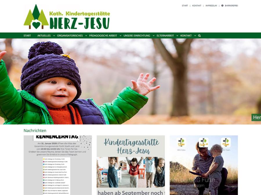 Shot der Startseite der Homepage der Kindertagesstätte Herz Jesu Fürth