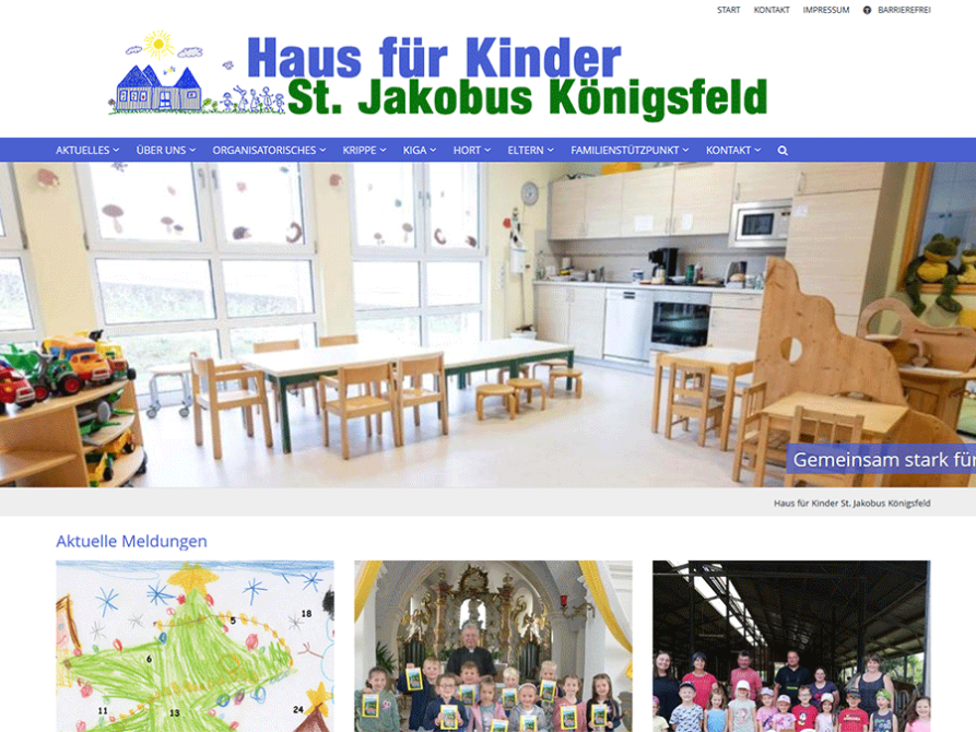 Shot der Startseite der Homepage des Hauses für Kinder Königsfeld