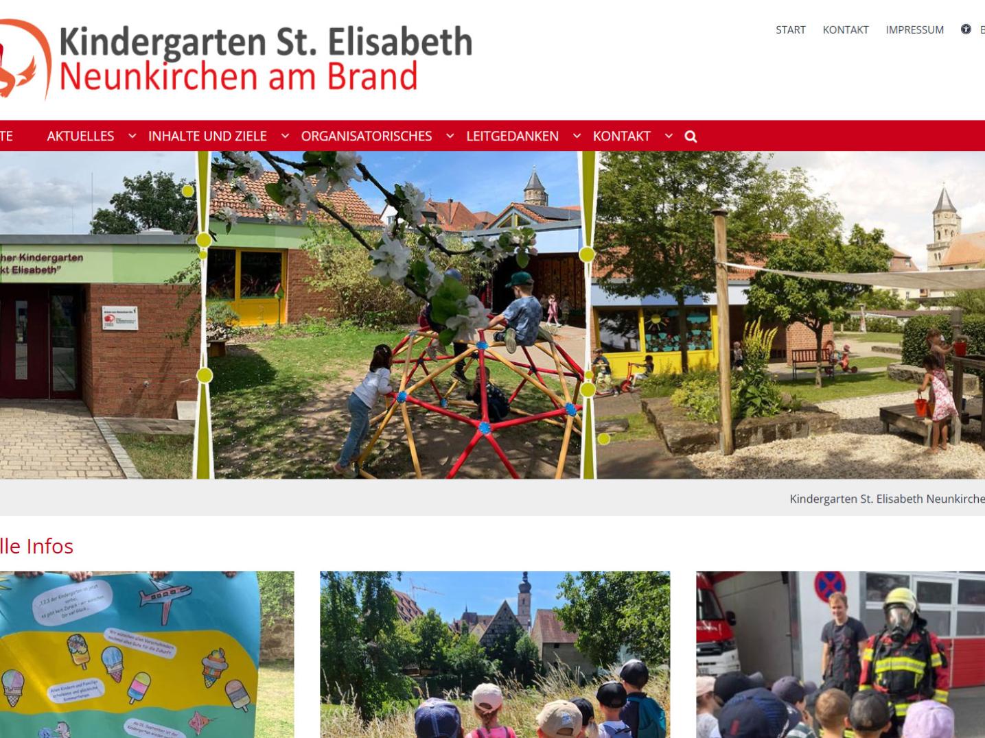 Shot der Startseite der Homepage des Kindergartens St. Elisabeth Neunkirchen am Brand mit Verlinkung