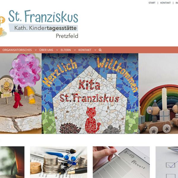 Shot der Startseite der Homepage der Kindertagesstätte St. Franziskus Pretzfeld mit Verlinkung zur Homepage