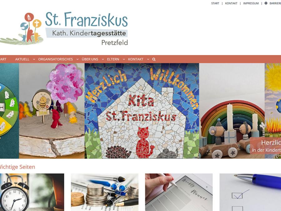 Shot der Startseite der Homepage der Kindertagesstätte St. Franziskus Pretzfeld mit Verlinkung zur Homepage