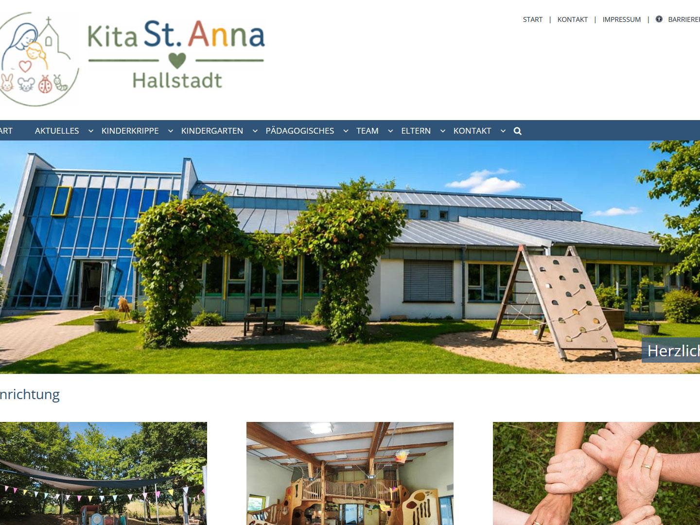 Shot der Startseite der Kindertagesstätte St. Anna Hallstadt mit Verlinkung