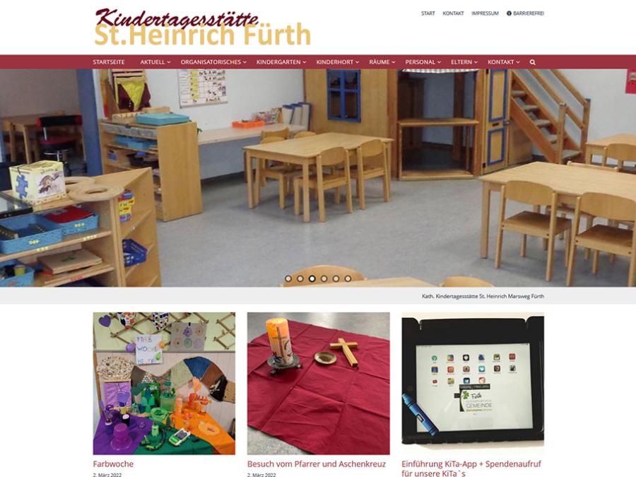 Shot der Startseite der Homepage der Kath. Kindertagesstätte St. Heinrich Marsweg Fürth