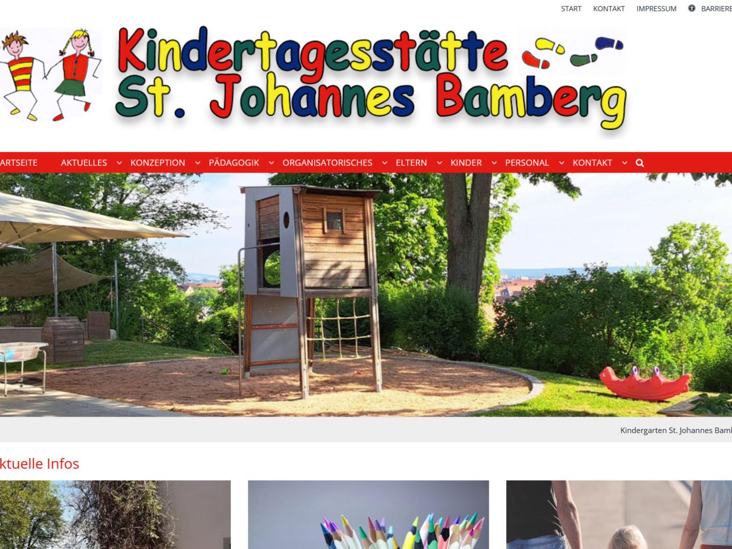 Shot der Startseite der Homepage der Kindertagesstätte St. Johannes Bamberg