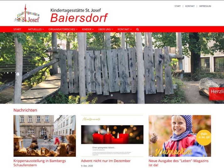 Shot der Startseite der Homepage der Kindertagesstätte Baiersdorf