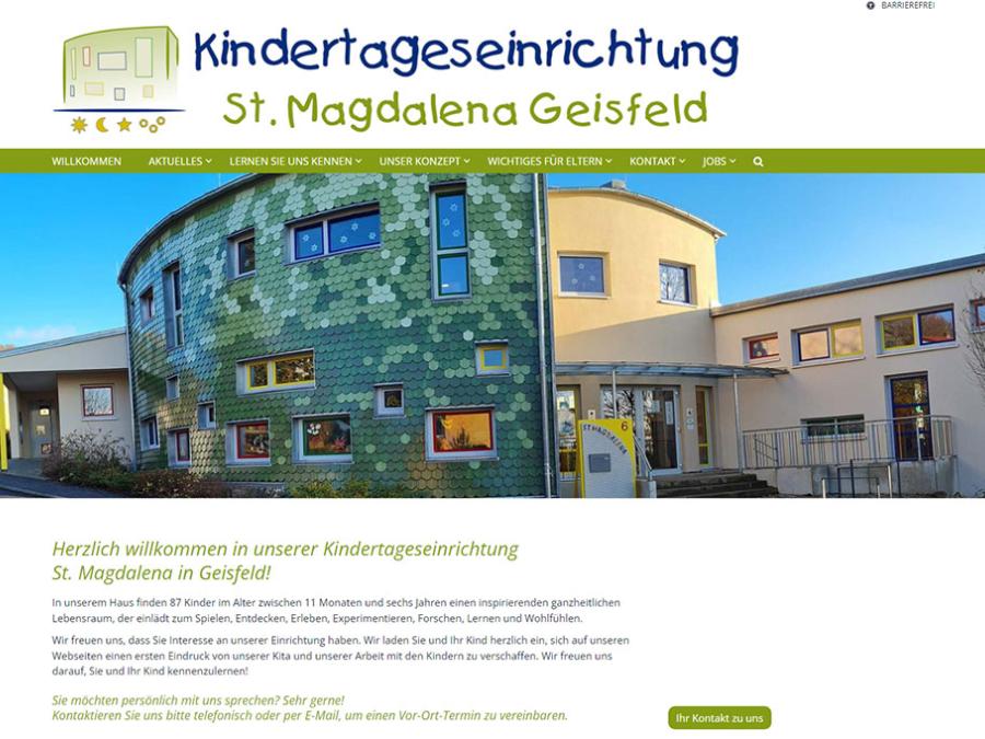 Shot der Startseite der Homepage der Kindertageseinrichtung Geisfeld