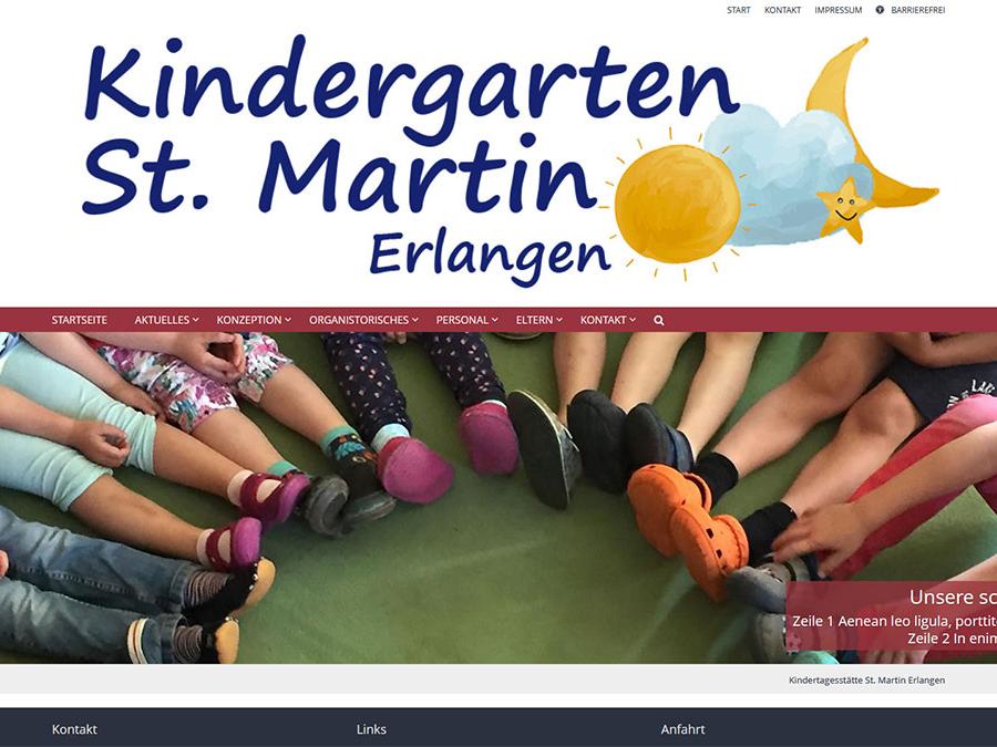Shot der Startseite der Homepage  des Kindergartens Martin Erlangen