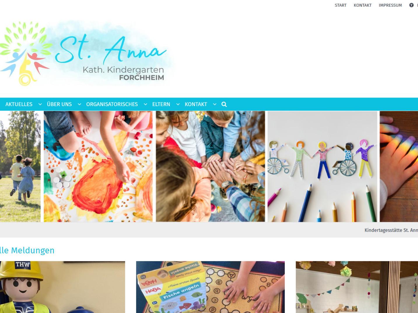 Shot der Startseite der Homepage der Kindertagesstätte St. Anna Forchheim mit Verlinkung