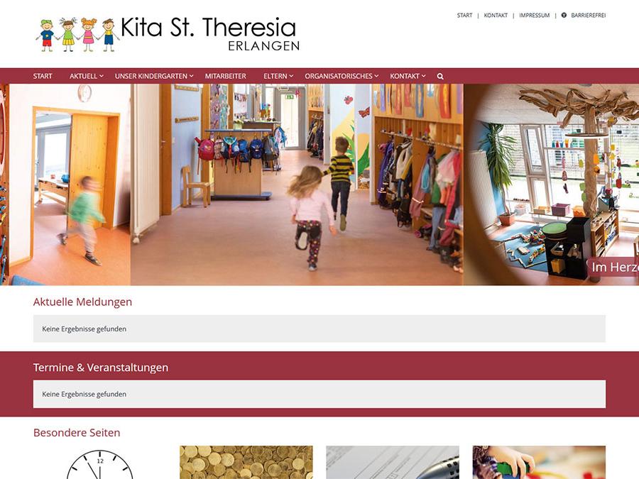 Shot der Startseite der Homepage  der Kindertagesstätte St. Theresia Erlangen
