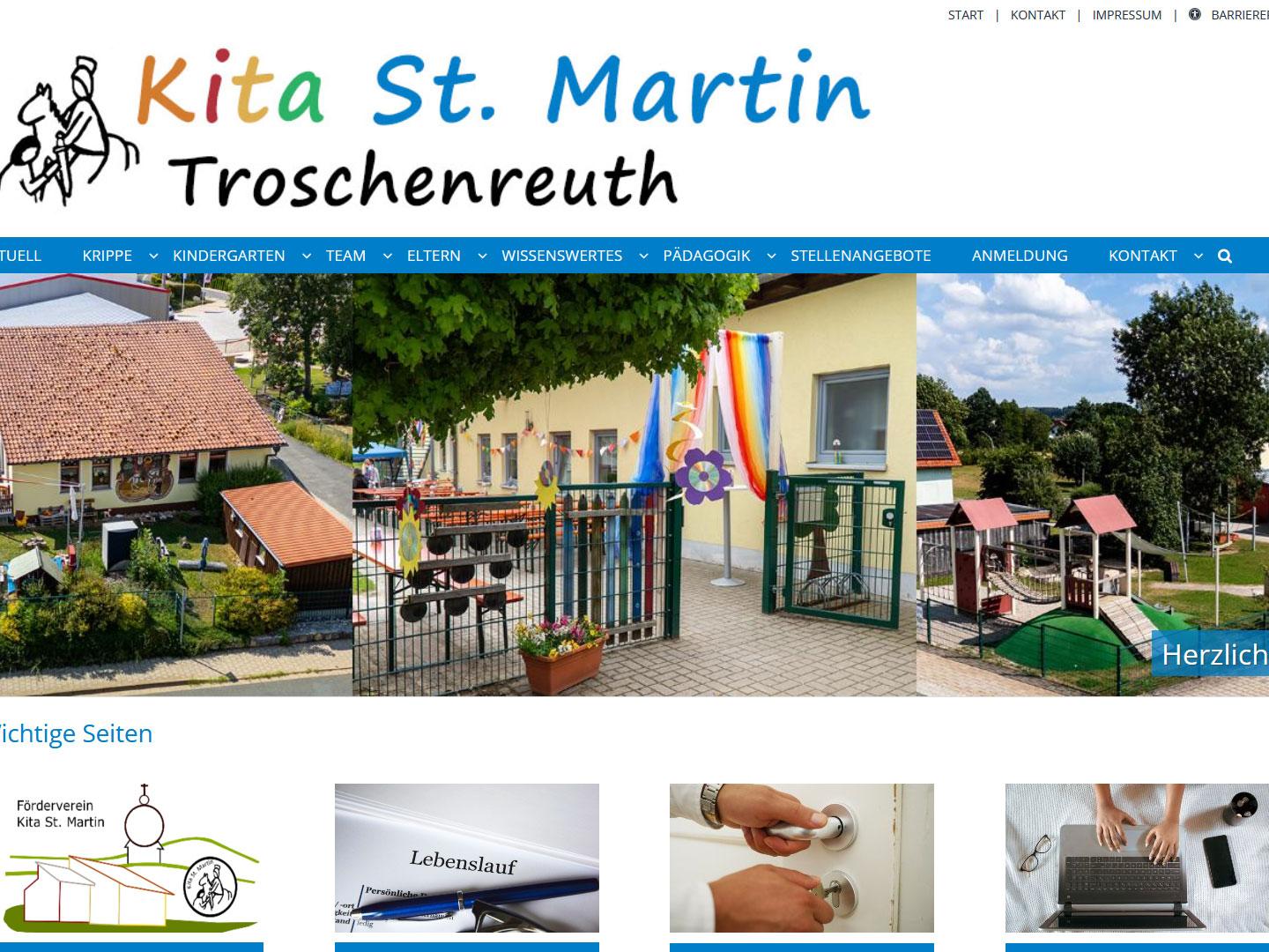 Shot der Startseite der Homepage der Kindertagesstätte St. Martin Troschenreuth mit Verlinkung