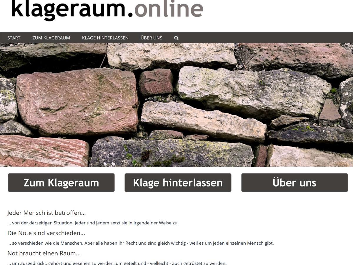 Shot der Startseite der Homepage von klageraum.online