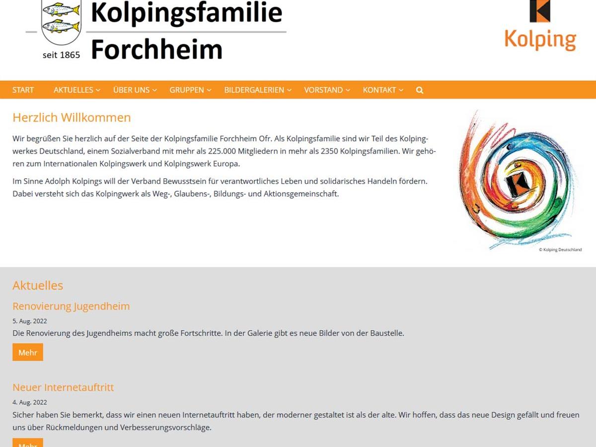 Shot der Startseite der Homepage der Kolpingsfamilie Forchheim