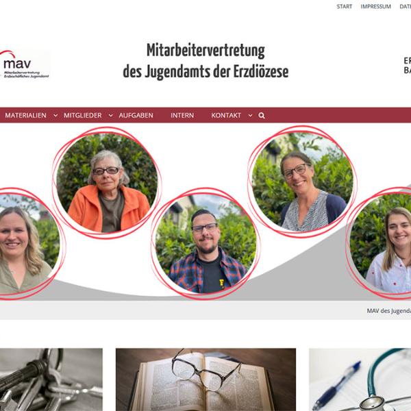 Shot der Startseite der Homepage der MAV des Erzb. Jugendamts Bamberg mit Verlinkung
