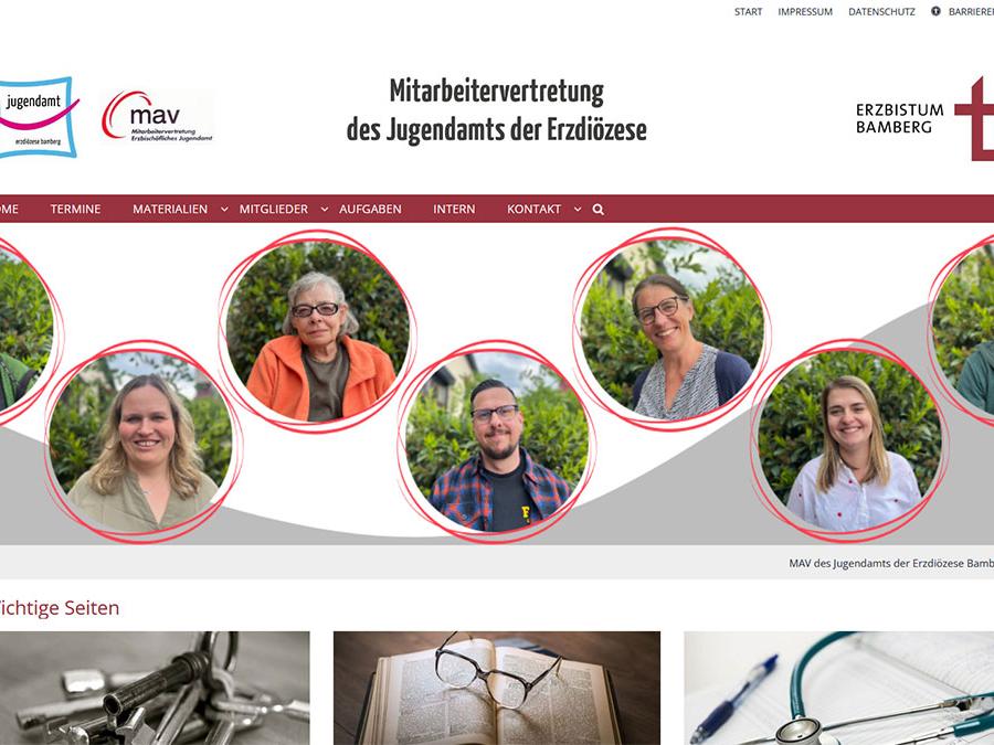 Shot der Startseite der Homepage der MAV des Erzb. Jugendamts Bamberg mit Verlinkung