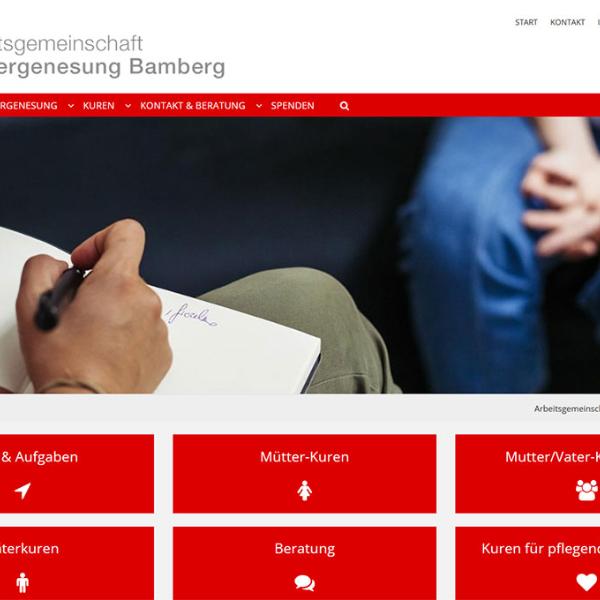 Shot der Startseite der Homepage der Arbeitsgemeinschaft Müttergenesung Bamberg