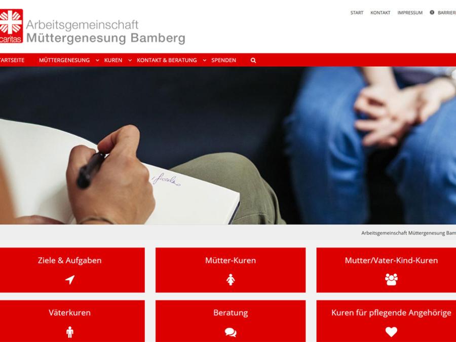 Shot der Startseite der Homepage der Arbeitsgemeinschaft Müttergenesung Bamberg