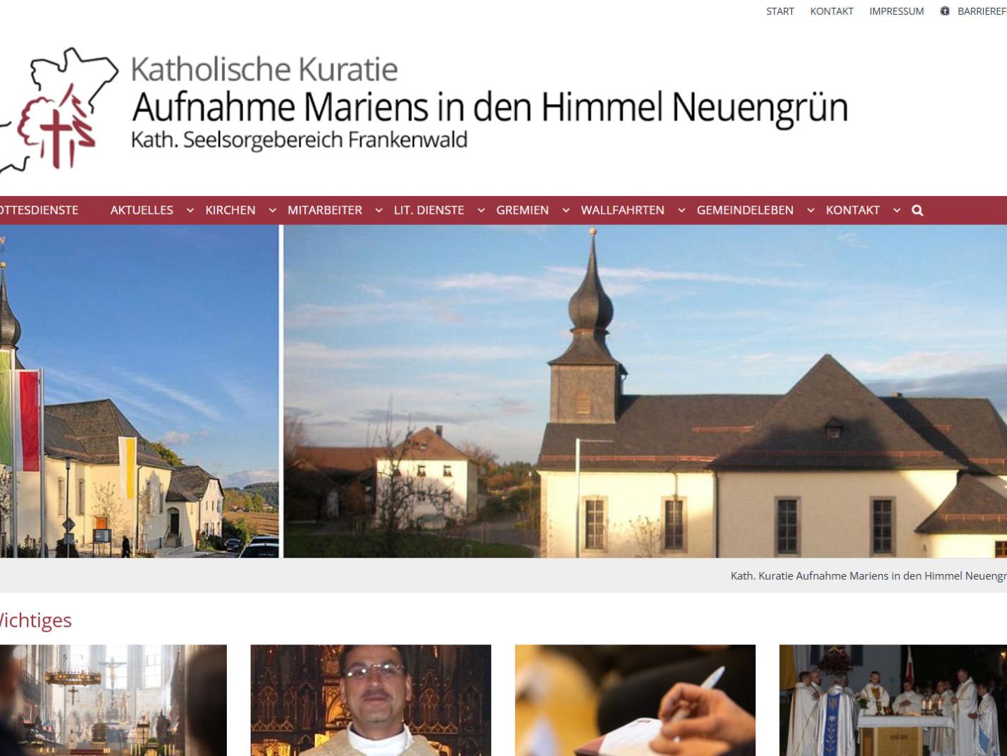 Shot der Startseite der Homepage der Kuratie Neuengrün