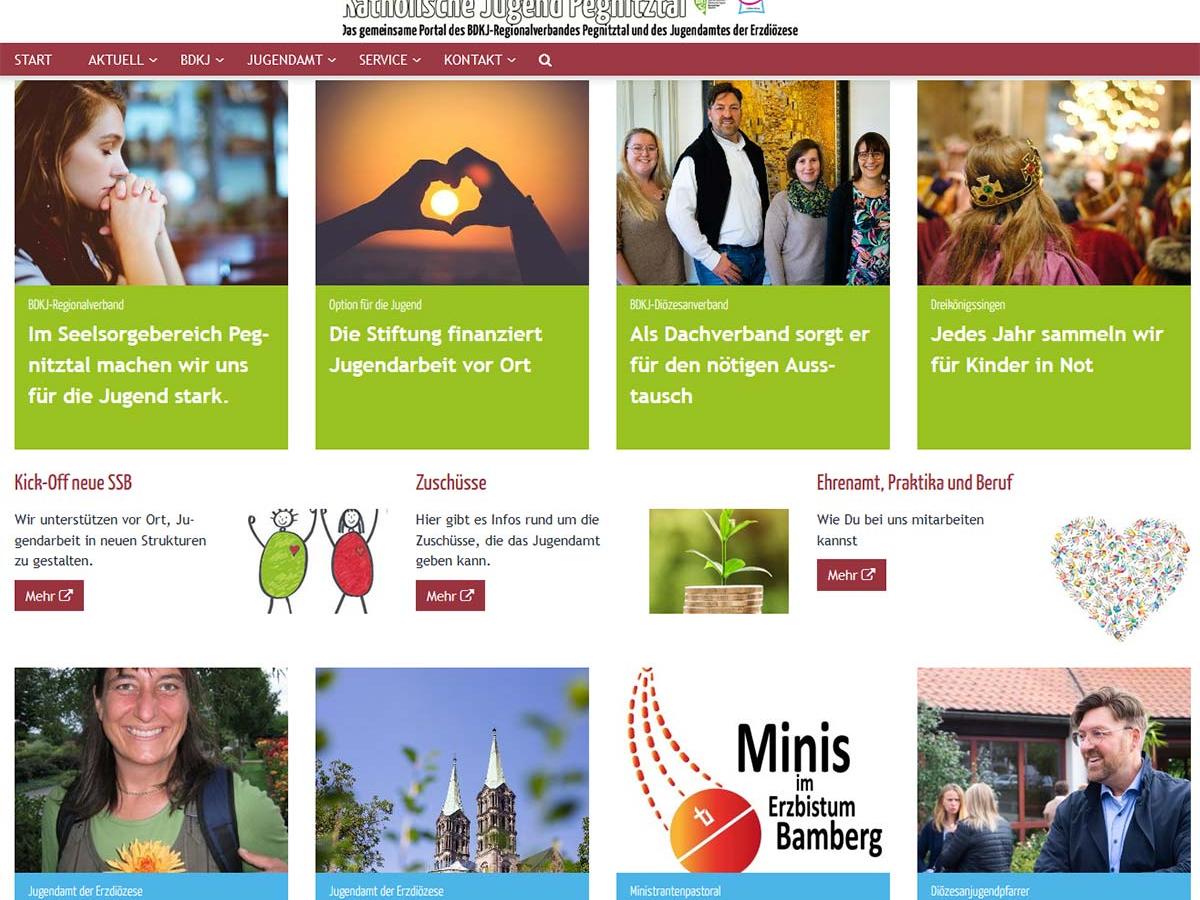 Shot der Startseite der Homepage der Jugendpastoral Pegnitztal