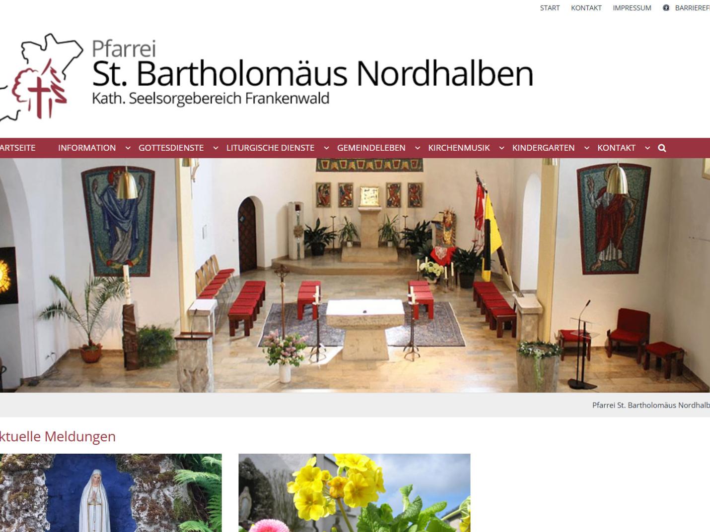 Shot der Startseite der Homepage der Pfarrei Nordhalben